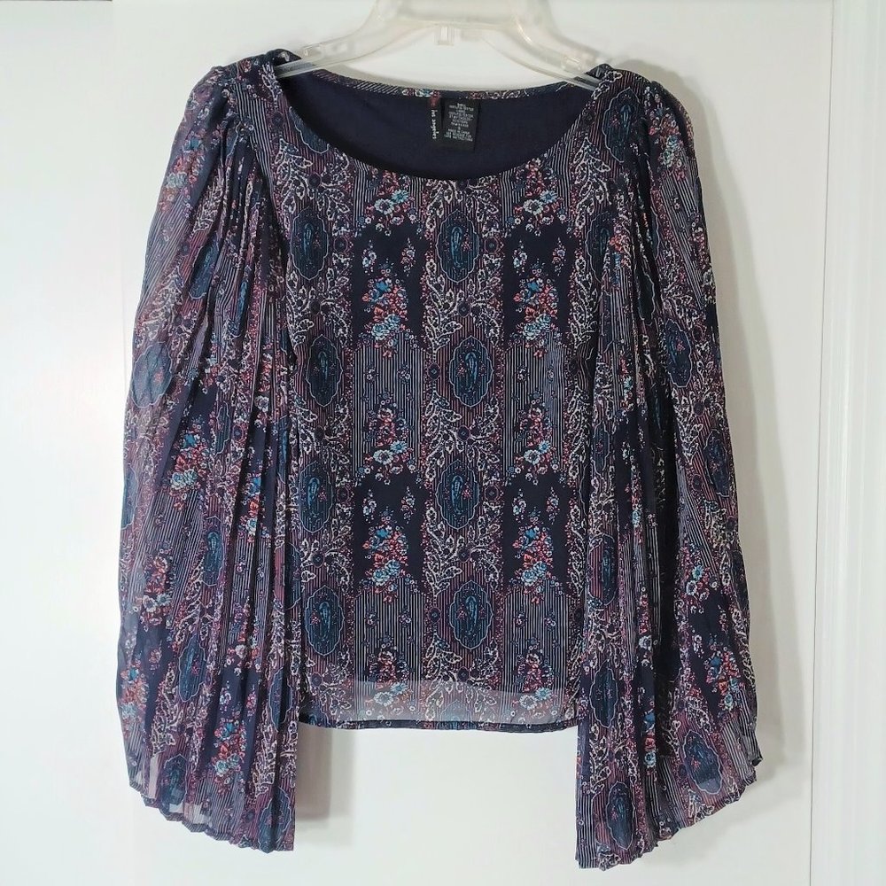 Fire Los Angeles boho print blouse with flared pleated sleeves
